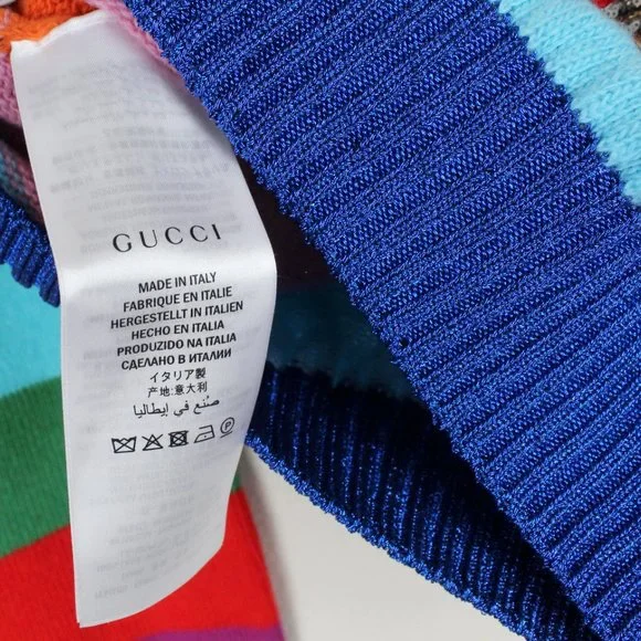 NWT Gucci Stripe Sequin Embroidered Wool Sweater, Small, Tiger “Loved” Appliqué - Picture 12 of 16